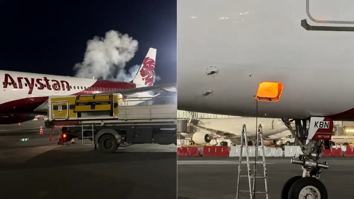 В аэропорту Алматы во время техработ загорелся самолет FlyArystan