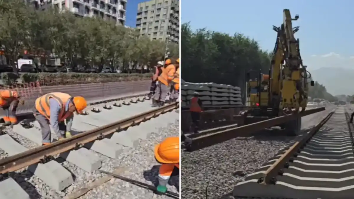 В Алматы на линии LRT начали укладывать первые рельсы